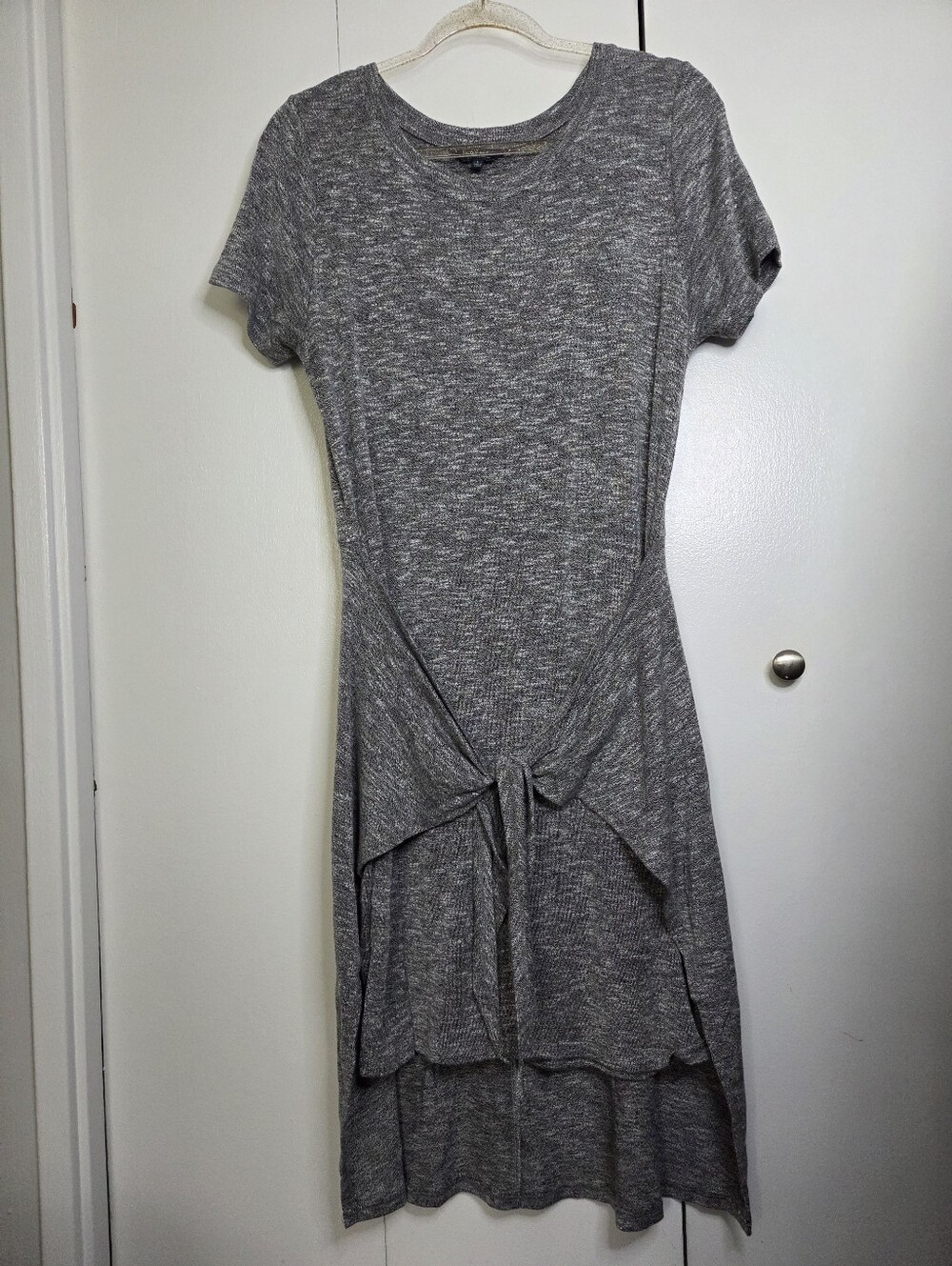 Lucky Brand Women's L Charcoal Stretchy Knit Front Tie Sporty Midi Dress